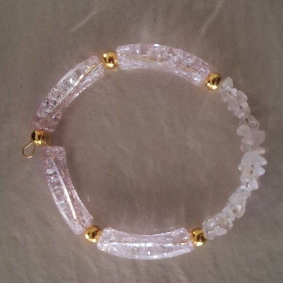 🎁Light Pink Bangle Cuff Bracelet Handmade with Stone, Metal, and Plastic - Picture 4 of 5